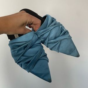 ZARA Blue Satin Flat Mules.